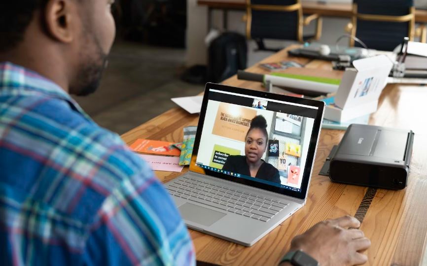 Video call business people meeting on virtual workplace or remote office