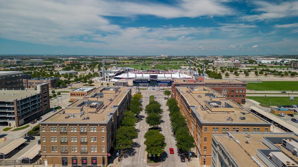 An aerial shot of Soccer Stadium and Hall of Fame, Frisco, Texas