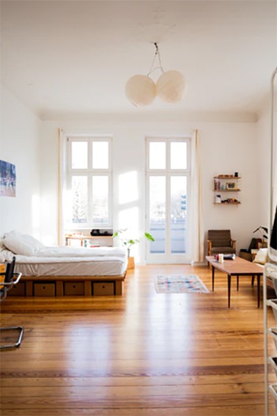 A light and airy studio apartment.